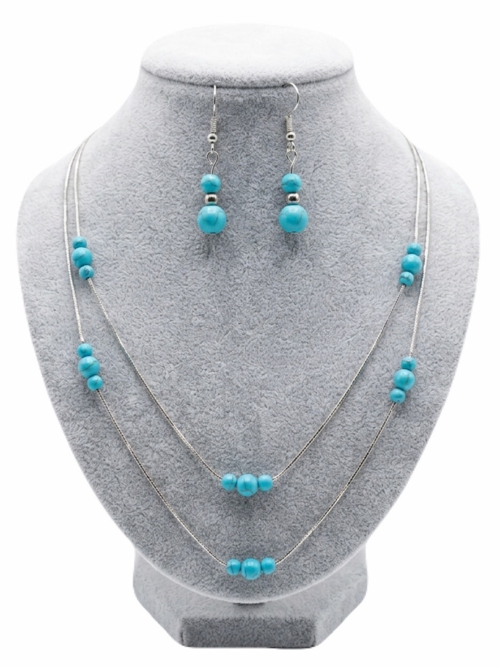 New Handmade S925 Turquoise Beaded Sparkling Necklace & Earrings